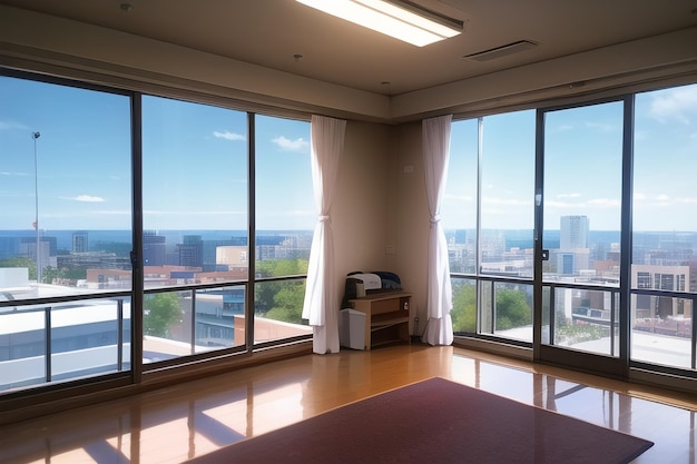 A room with a view of the city and the ocean