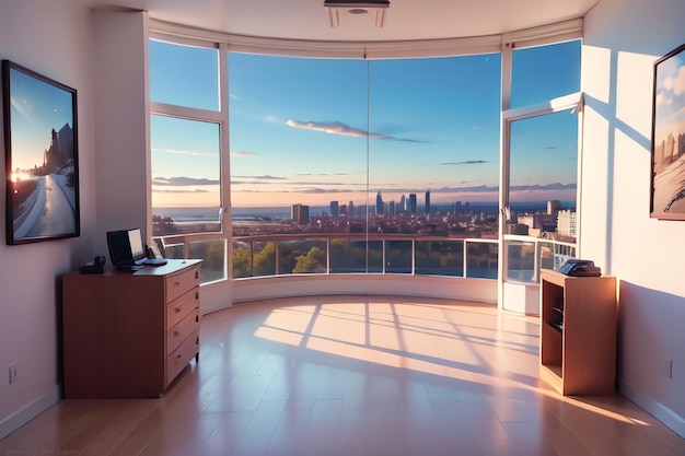 A room with a view of the city skyline