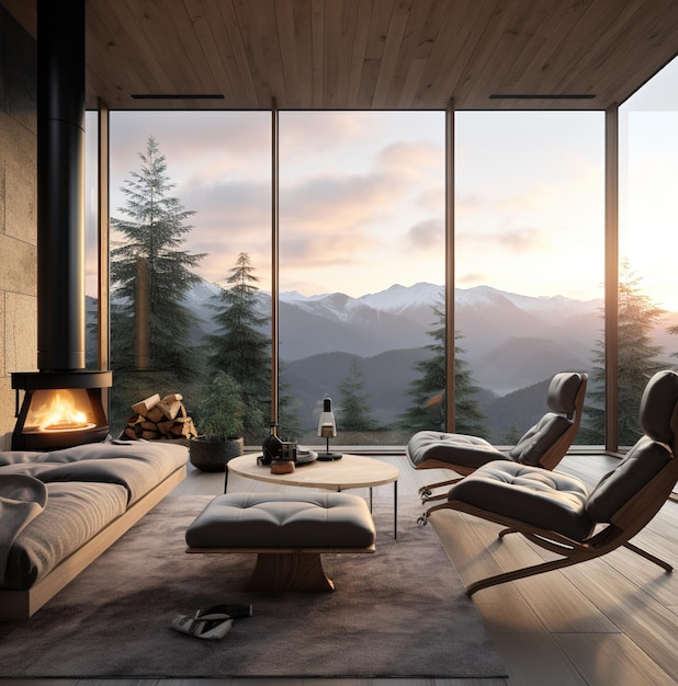 A room with a view and a mountain view.