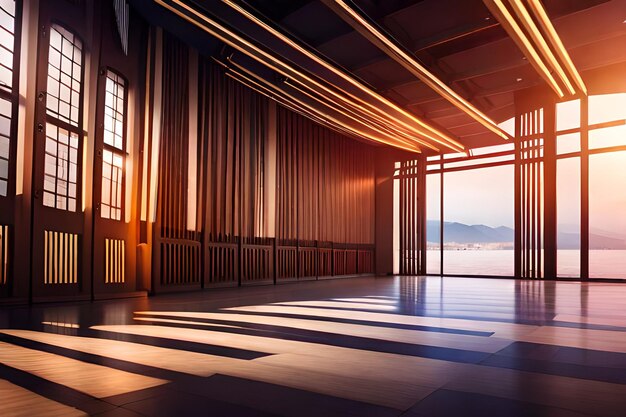 A room with a view of the mountains in the background