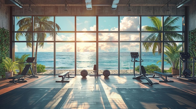 a room with a view and the ocean in the background