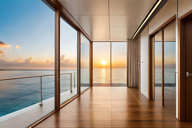 a room with a view of the ocean and sky