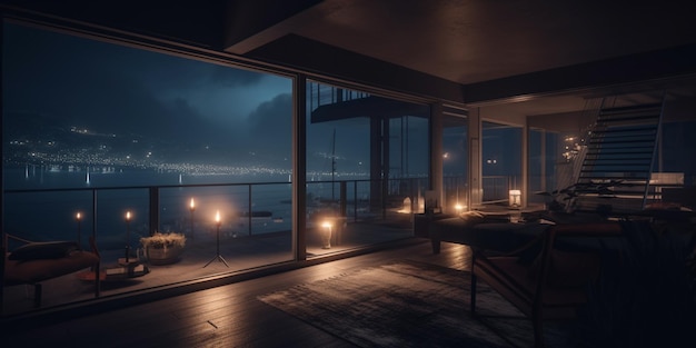 A room with a view of the ocean and the sky