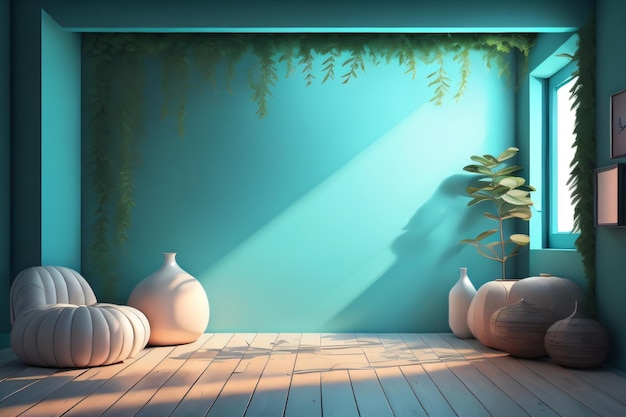 A room with a wall that has a plant on it beautiful background with generative ai