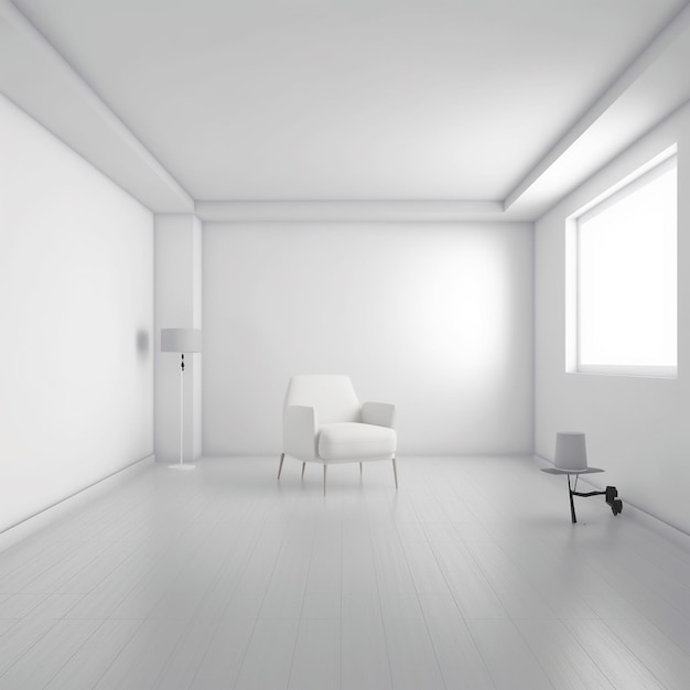 Photo a room with a white chair and a white table.