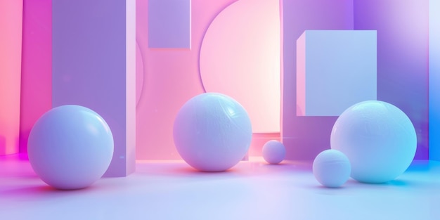 A room with white cubes and white balls stock background