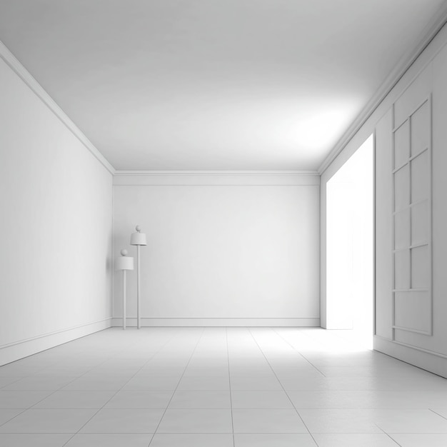 a room with a white door and a white floor.