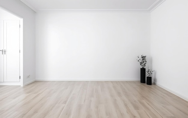 A room with a white wall and a plant on it