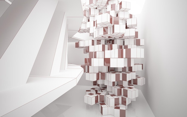 a room with a white wall and a white cube with the word cubes on it.