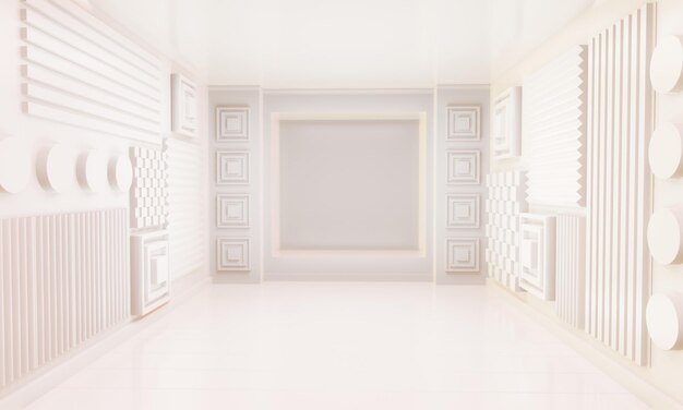 A room with white walls and a large square with a square shape.