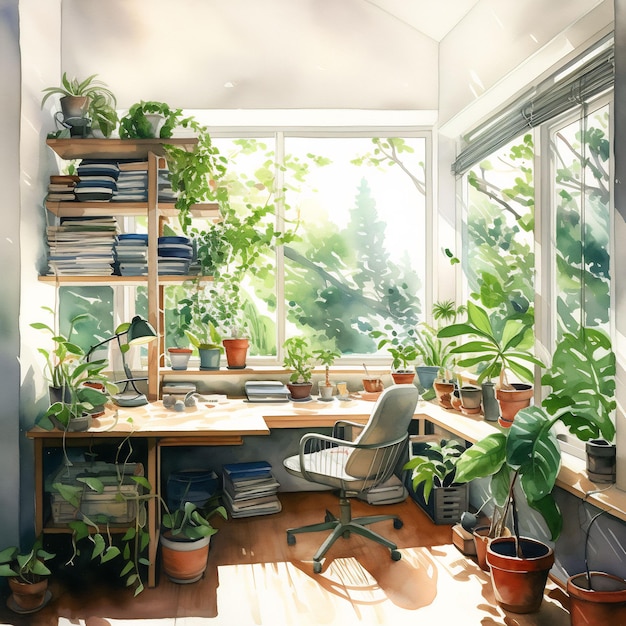 a room with a window that has a plant on it