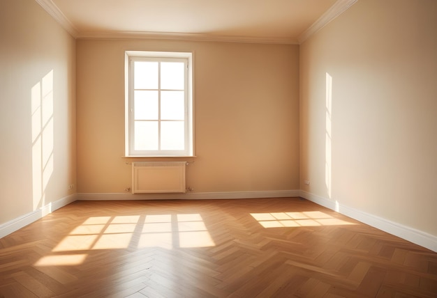 Foto una stanza con una finestra che ha il sole che splende sul muro