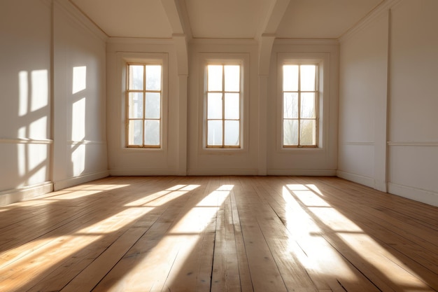 Photo a room with windows and a light on the ceiling