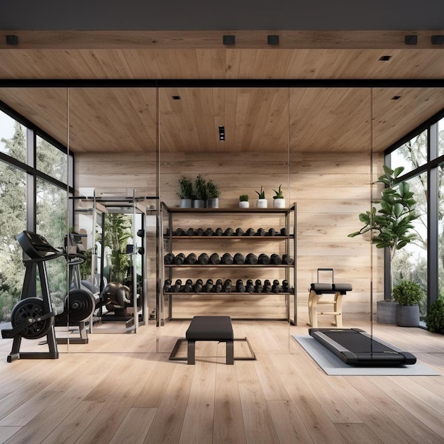 a room with a wooden ceiling and a large window that has a plant on it.