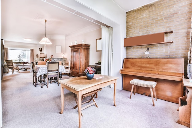 Room with a wooden coffee table