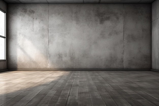 a room with a wooden floor and a large window