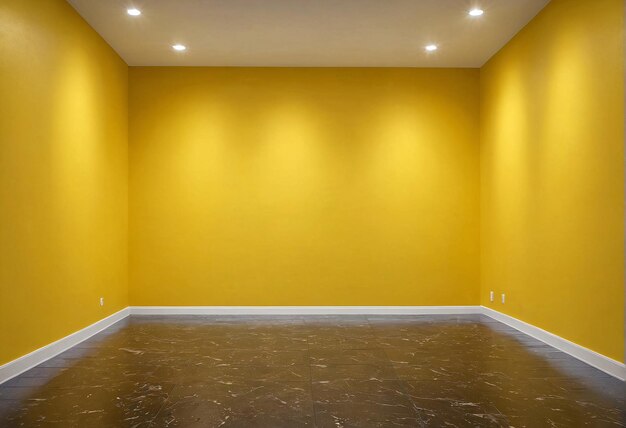 Photo a room with yellow walls and black floor