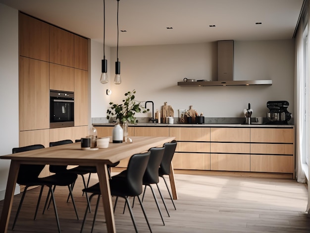 Roomy minimal kitchen adorned with elegant furniture AI Generation