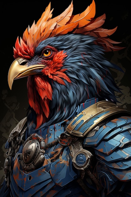 Rooster animal warrior in style of japanese samurai
