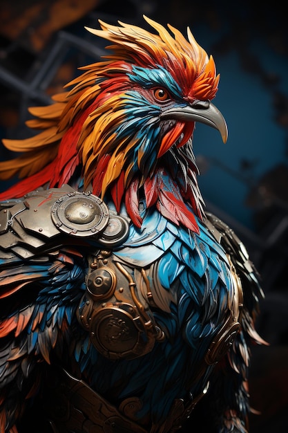 Rooster animal warrior in style of japanese samurai