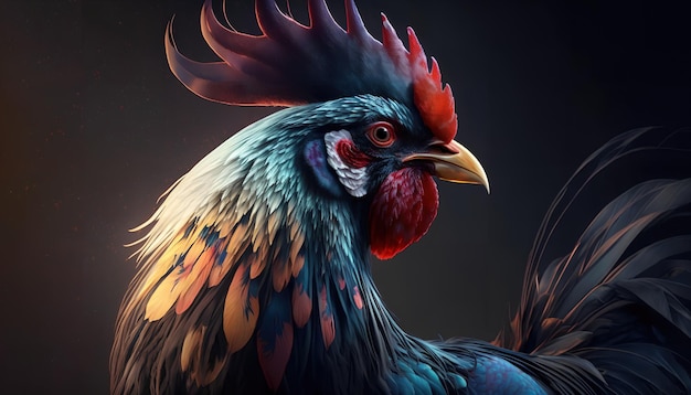 A rooster on dark background