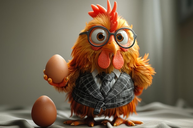 The rooster is a businessman with an egg 3d illustration