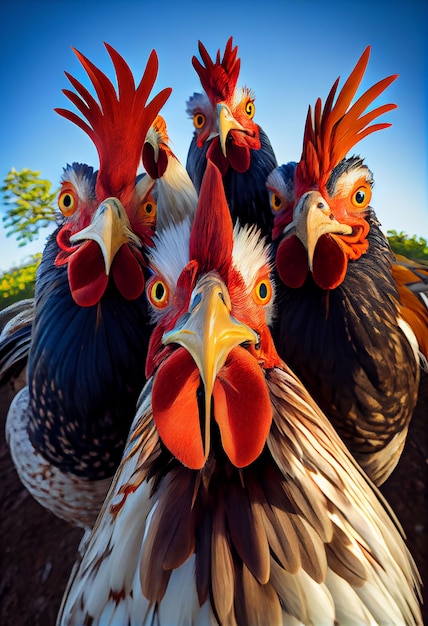 Rooster Selfie Squad on Beauty Plains Generative ai