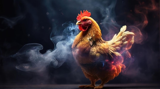 a rooster in the smoke of a smoke