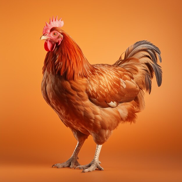 A rooster standing on a yellow background