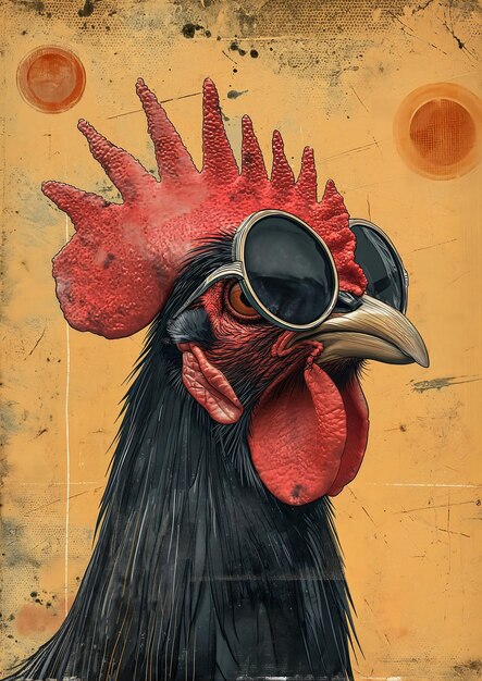 Photo rooster sunglasses head shepherd overconfident bright princess rust shaded cartoon racer