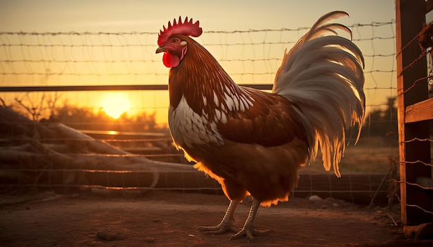 Rooster in the village Rooster in the village at sunset