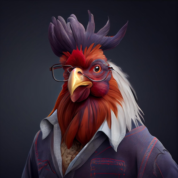 A rooster Wearing Clothes Clothes with a solid background generative ai Technology