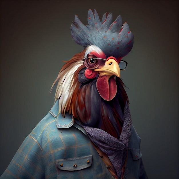 A rooster Wearing Clothes Clothes with a solid background generative ai Technology