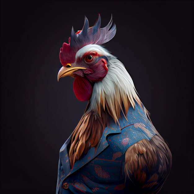 A rooster Wearing Clothes Clothes with a solid background generative ai Technology