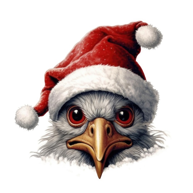 Rooster wearing Santa Hat