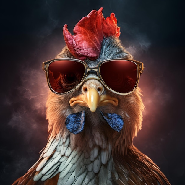 Rooster Wearing Sunglasses with Space for Copy