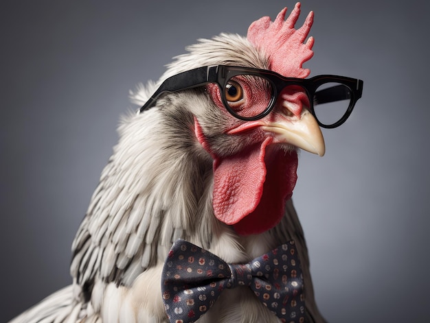 Rooster with glasses and a tie generative ai