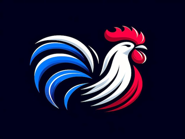 Photo a rooster with a red and blue stripes on it