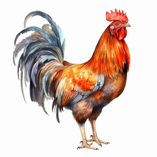 rooster with a red head and a white tail generative ai
