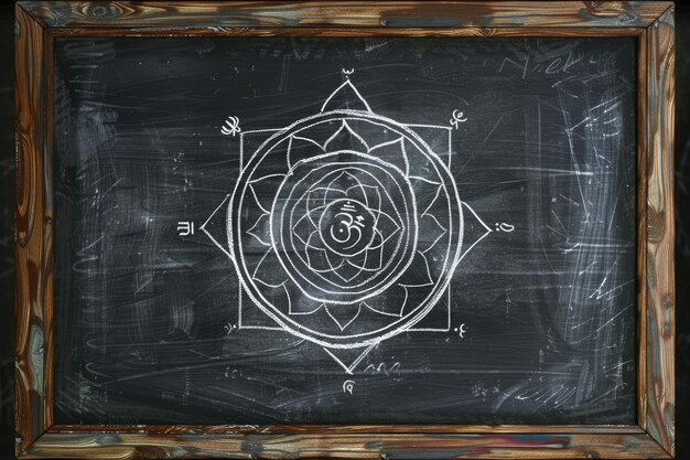 Photo root chakra symbol on blackboard in eastern religions