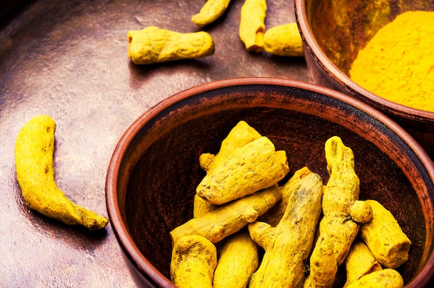 Roots and turmeric powder