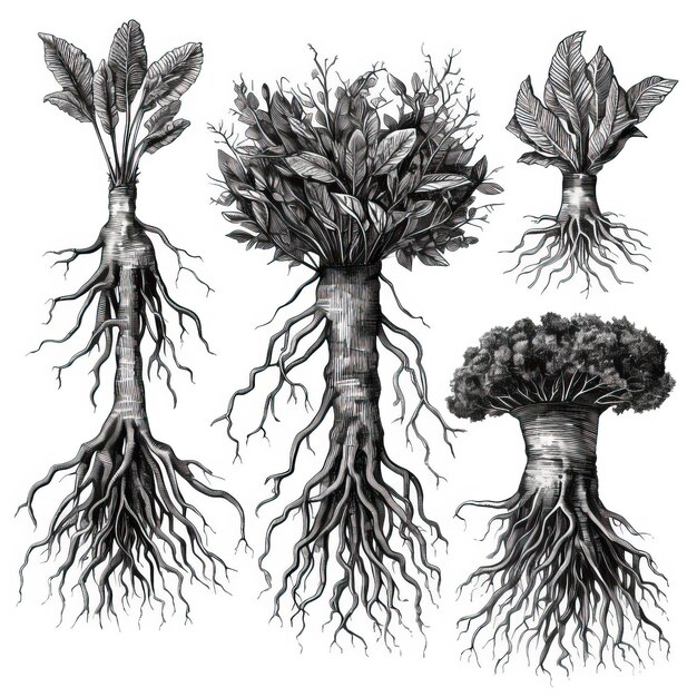 roots on white background sketch style of albrecht durer st White background HD Photo Isolated white