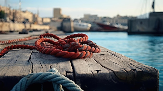 Photo a rope on a boat that has the word quot on it