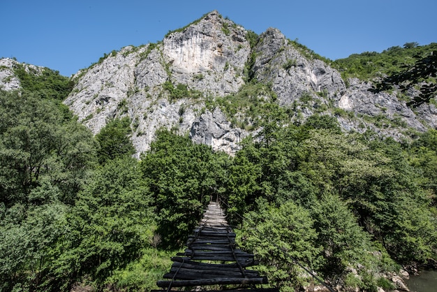 写真 ネラキーズルーマニアの川を渡るロープ橋、吊り橋、