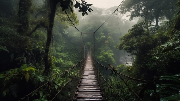 rope bridge in a forest Generative AI illustrator