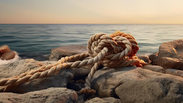 a rope is tied to a large rock