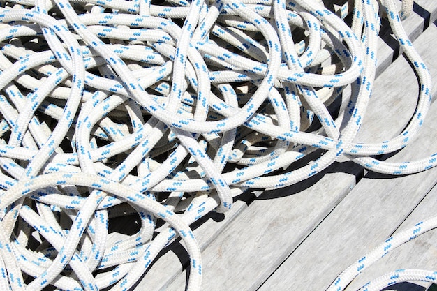 Rope lying on a wooden bridge