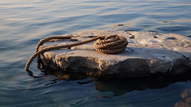 rope on a rock with the water in the background