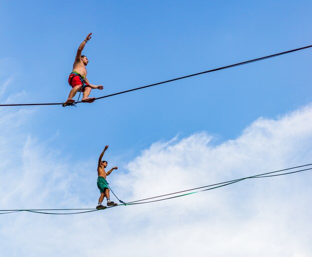 Rope walkers in city space of Lublin