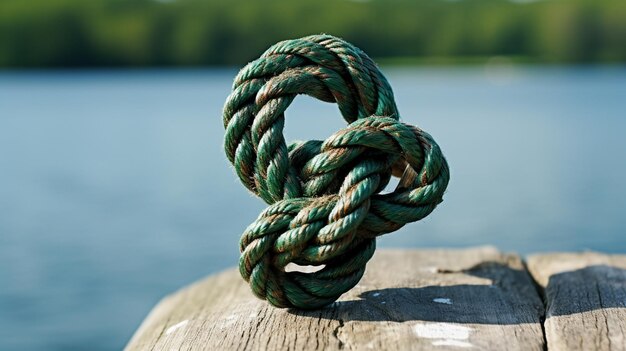 Rope with blue color on a sailing boat in the sea